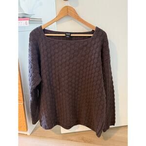 Eileen Fisher Heavy Knit Sweater ✨ Brown Textured Wool Blend Oversized Pullover